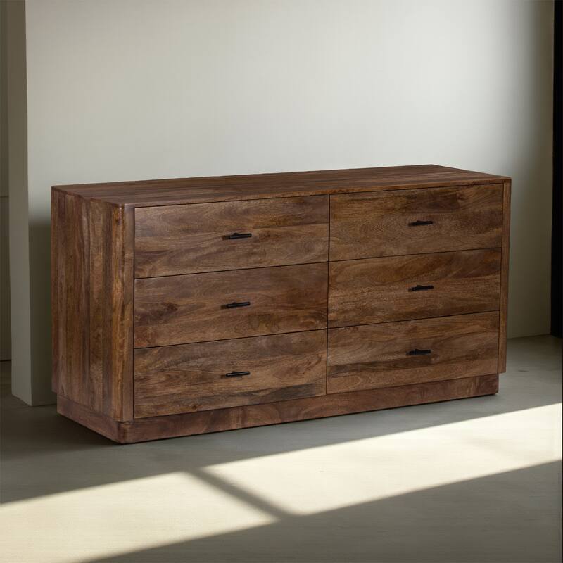 Tao 6 Drawers Dresser, Mango Wood, Walnut Finish, 60"