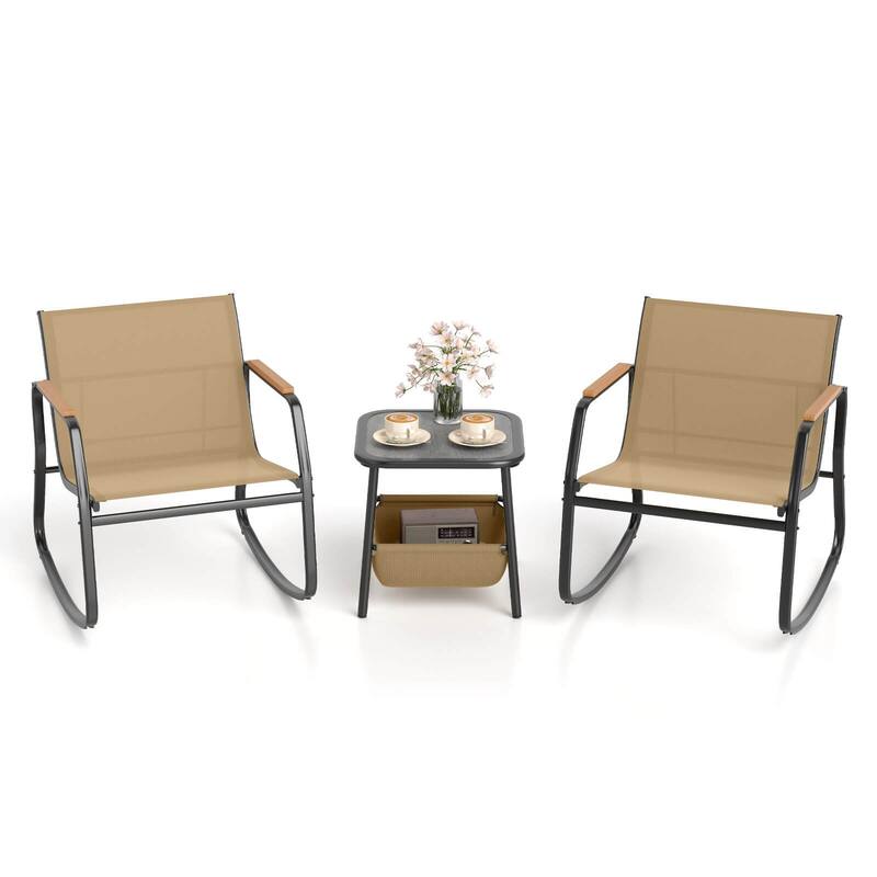 Costway 3 Piece Rocking Bistro Set with Storage Bag PS Armrests & - See Details