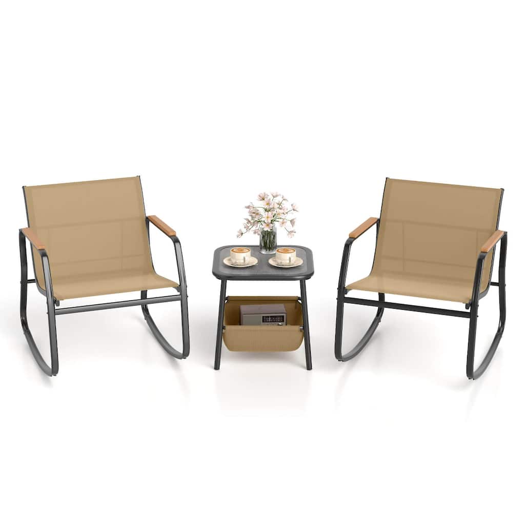 Costway 3 Piece Rocking Bistro Set with Storage Bag PS Armrests & - See Details
