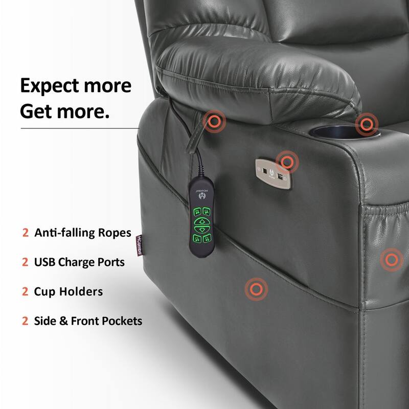 MCombo Large-Wide Dual Motor Power Lift Recliner with Massage and Dual Heating for Big and Tall Elderly, Faux Leather R7635