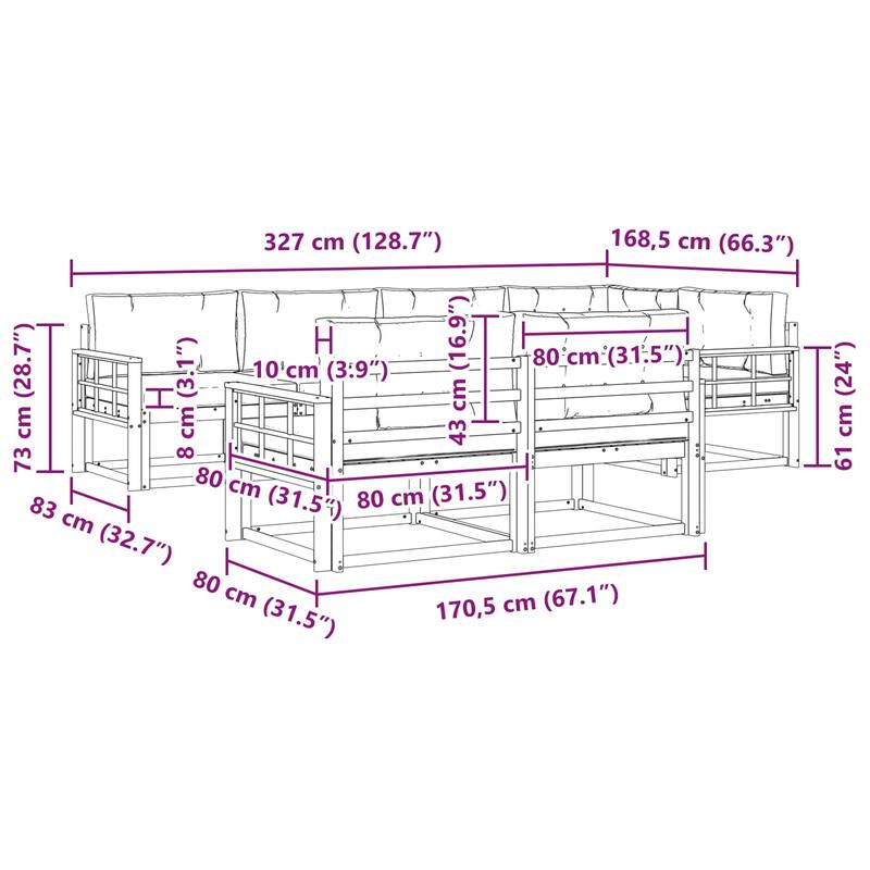 vidaXL Outdoor Sofa Set with Cushion 7 pcs Natural and Anthracite