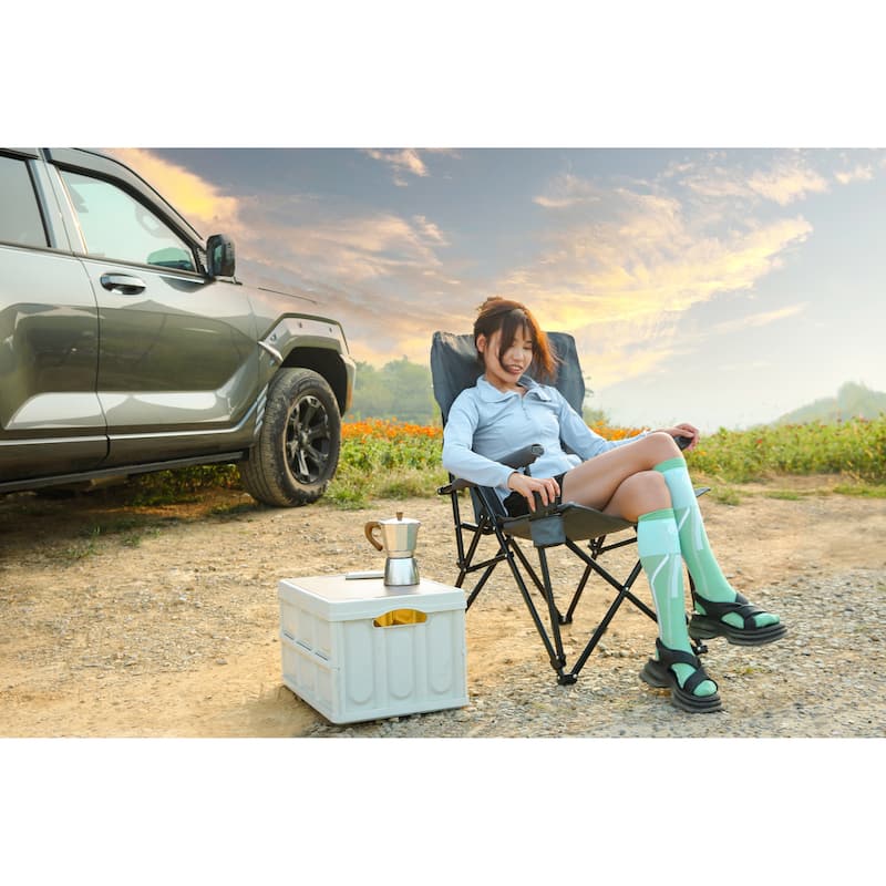 Anmytek Collapsible Padded Camping Chair with Cup Holder High Backrest and Mesh Panel Foldable Outdoor Chair