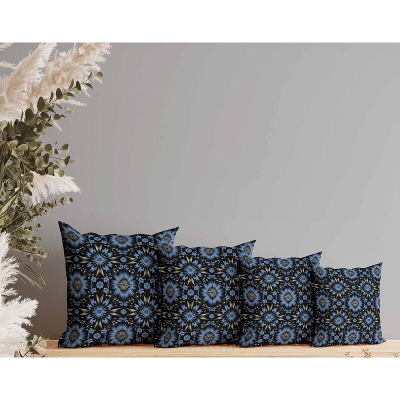 Batik Bliss Faux Suede Reversible Throw Pillow Black and Blue