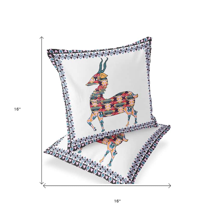 HomeRoots Set of Two 16" X 16" Red and White Deer Blown Seam Animal Print Indoor Outdoor Throw Pillow - 16.00' X '16.00' X '5.00