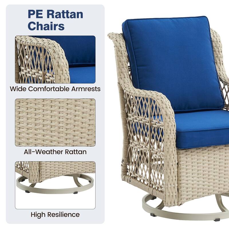 3 Piece Patio Furniture Sets Wicker Swivel Rocker Chairs