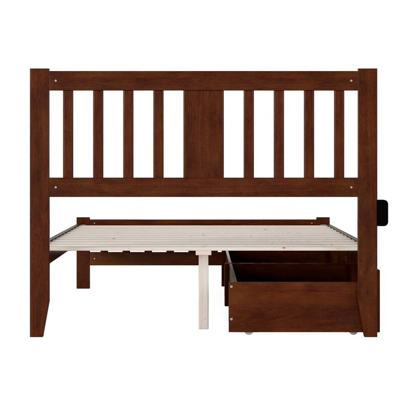 Full Bed with Drawers - Handmade Wood Platform Bed Frame, Walnut Finish