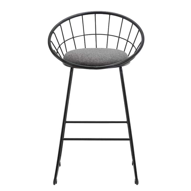 26''H Gray Fabric Stool with Metal Leg, Set of 2