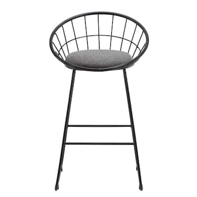 26''H Gray Fabric Stool with Metal Leg, Set of 2