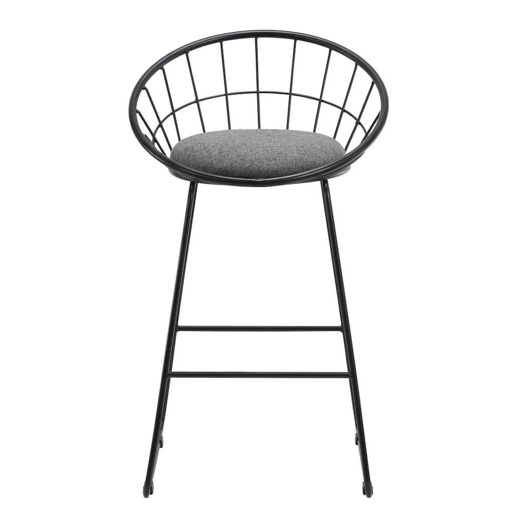 26''H Gray Fabric Stool with Metal Leg, Set of 2
