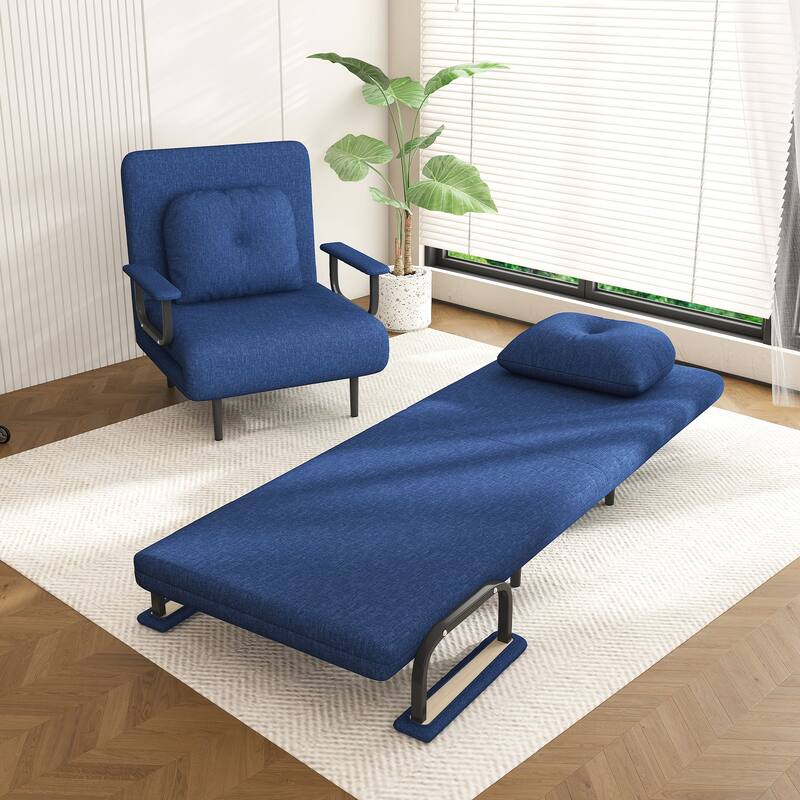 Folding Sofa Bed Convertible Chair 5 Positions Adjustable Backrest with Pillow