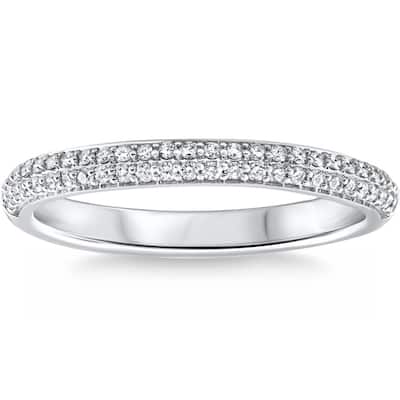 1/4Ct TW Diamond Micro Pave Wedding Ring Stackable Band Gold Lab Grown