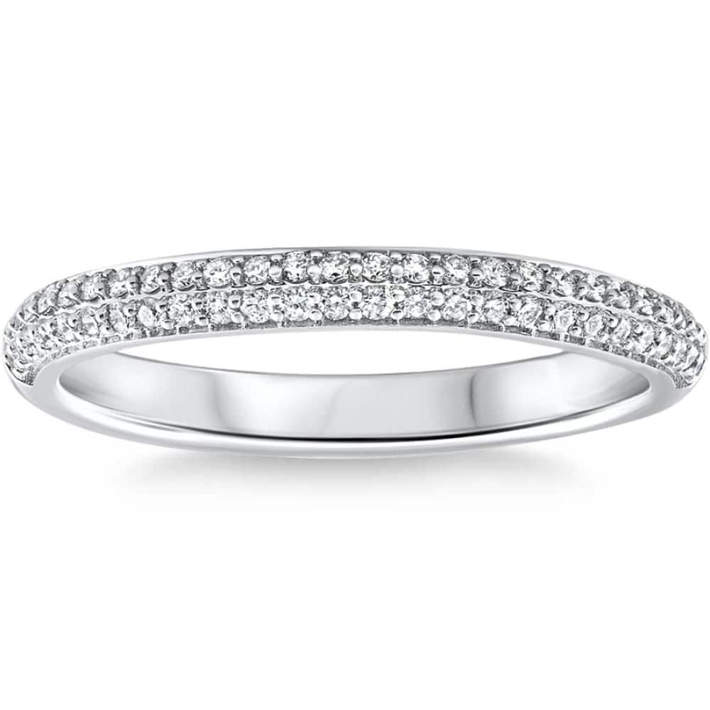 1/4Ct TW Diamond Micro Pave Wedding Ring Stackable Band Gold Lab Grown