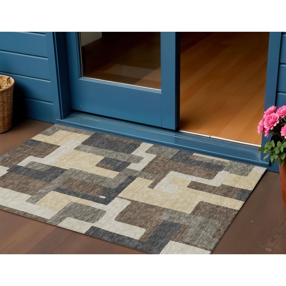 HomeRoots Abstract Transitional Rectangle Outdoor Rug