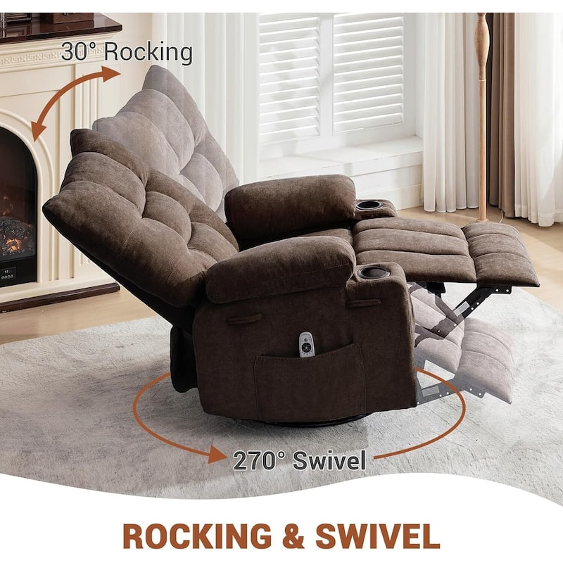 Swivel Rocker Recliner Chair, with Massage and Heat and Side Pocket