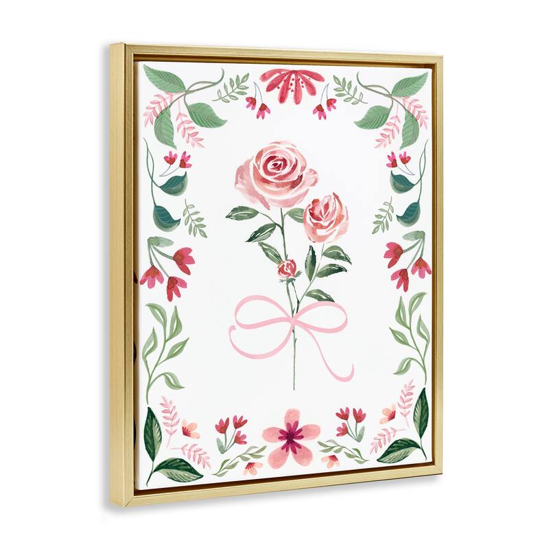 Stupell Delicate Roses Floral Border Framed Floater Canvas Wall Art Design By Kristen Brockmon