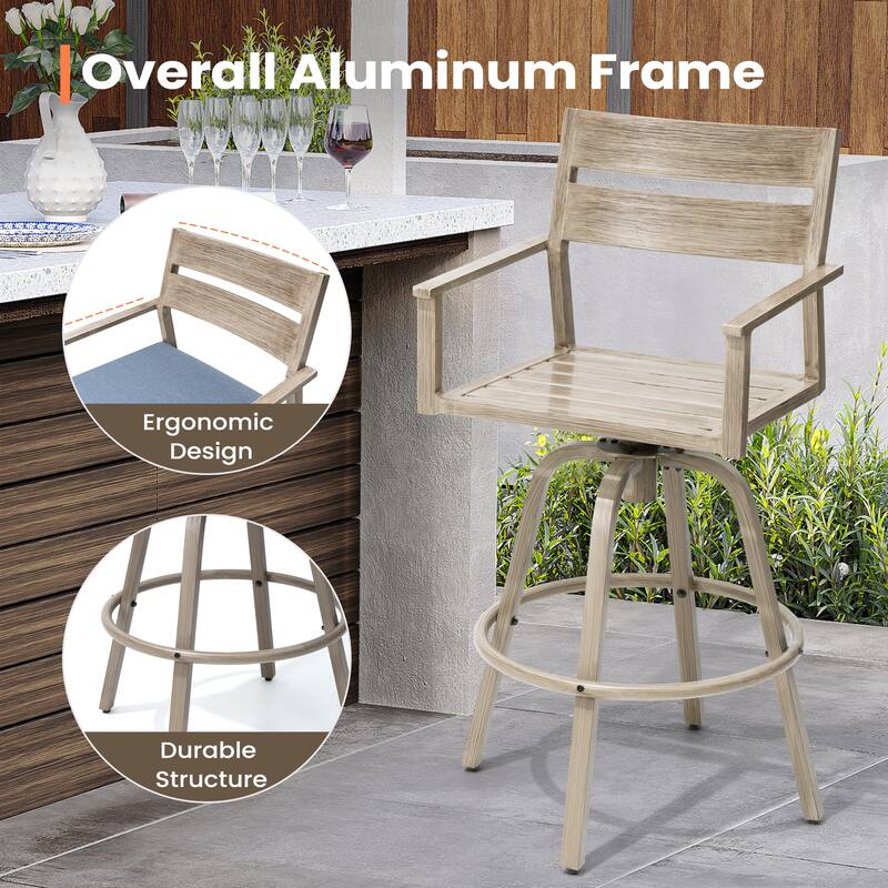 Outdoor Aluminum Patio Bar Stools Swivel Chairs with Cushions
