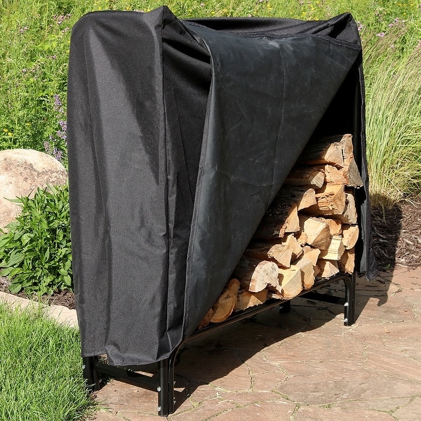Sunnydaze Black Steel Outdoor Firewood Log Rack With Sunnydaze Black Steel Outdoor Firewood Log Rack With Cover 4 Foot