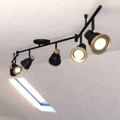 Fairhaven 6 Light LED Black Urban Loft Swing Arm Ceiling Spot Light - 82-in W x 8-in H x 5-in D