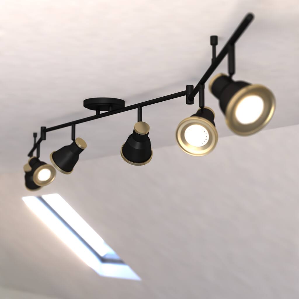 Fairhaven 6 Light LED Black Urban Loft Swing Arm Ceiling Spot Light - 82-in W x 8-in H x 5-in D