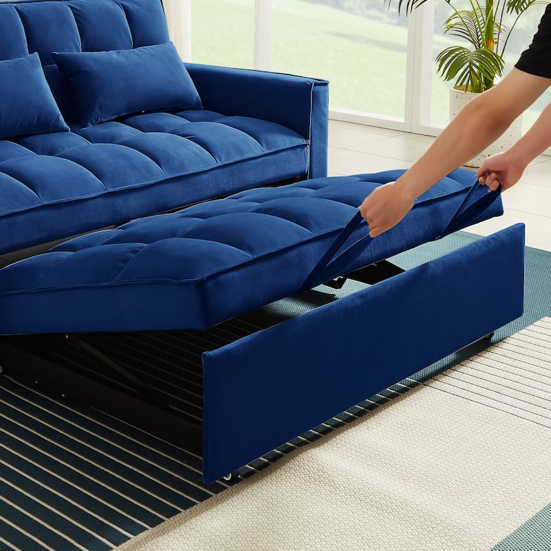 Modern Velvet Convertible Loveseat Sleeper Sofa Couch with Adjustable Backrest,Blue