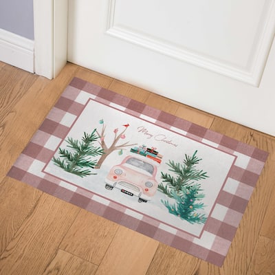 MERRY CHRISTMAS PINK CAR Indoor Floor Mat By Kavka Designs