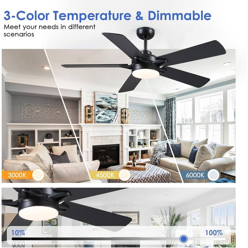 52" Indoor and Outdoor Ceiling Fan with Light Modern Ceiling Fan ,Remote and APP Conrol - 52 Inches