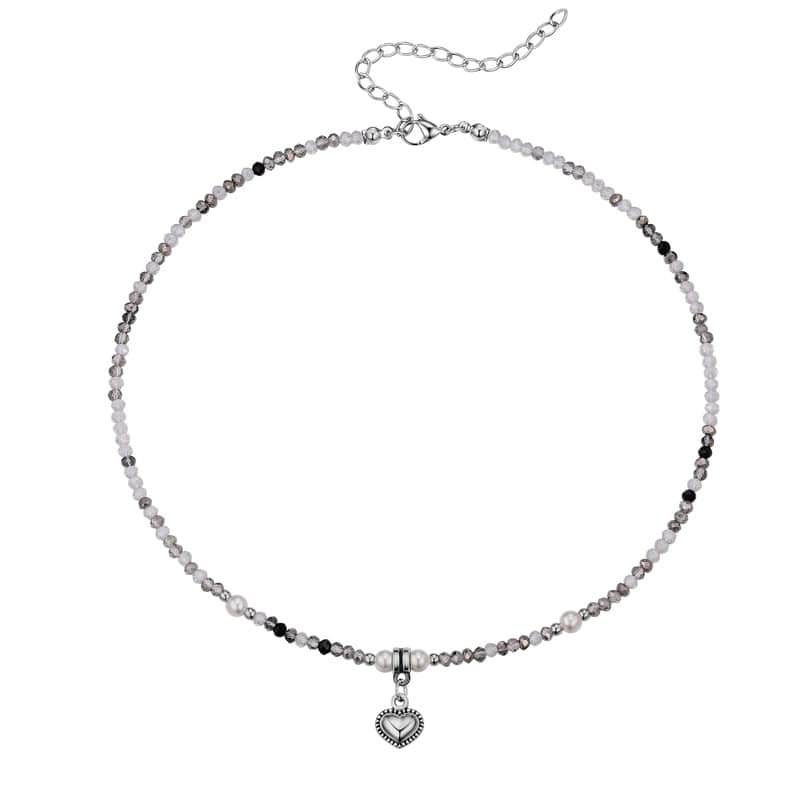 Victoria Townsend Silver Plated Heart Pendant & Gray Bead Necklace