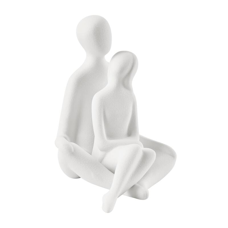 Hans White Abstract Sitting Couple Matte Ceramic Sculpture Set