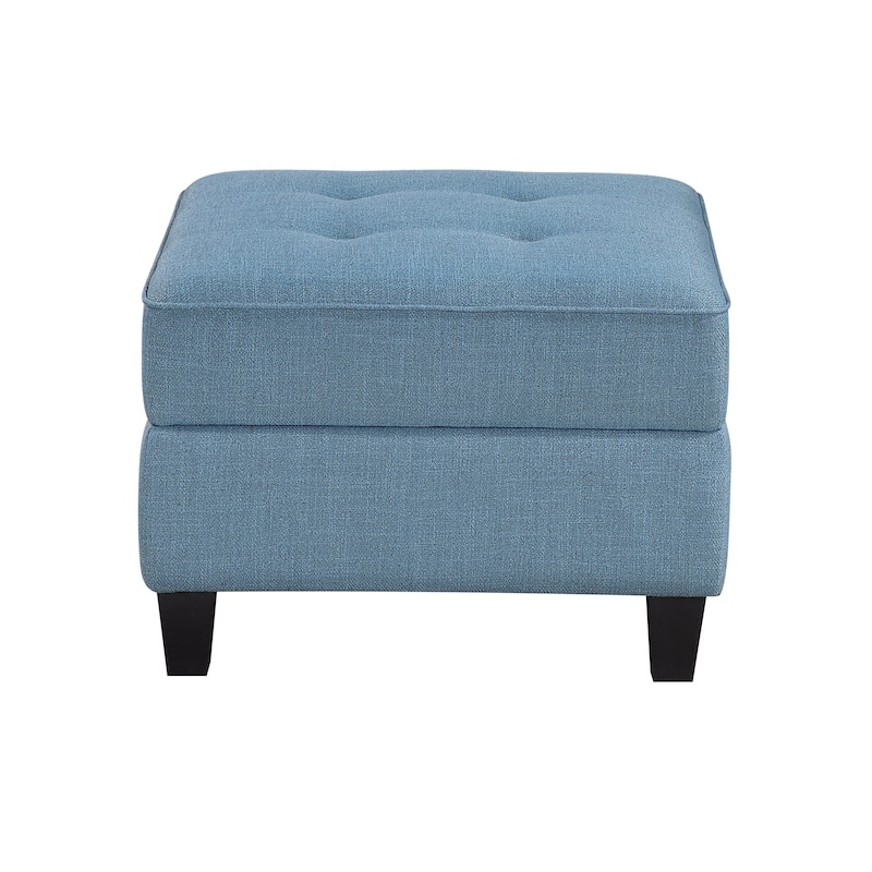 Dorian 26" Textured Fabric Ottoman - Storage, Button-Tufted Details