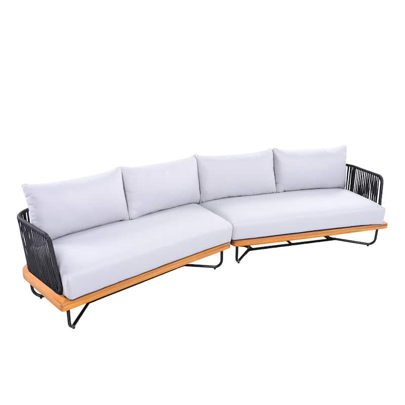 Christopher Knight Home - Evelyn Patio Outdoor Acacia Wood Rope Sofa Set - Sofa Set (2pcs) - Teak finsh+Grey cushion+Black rope