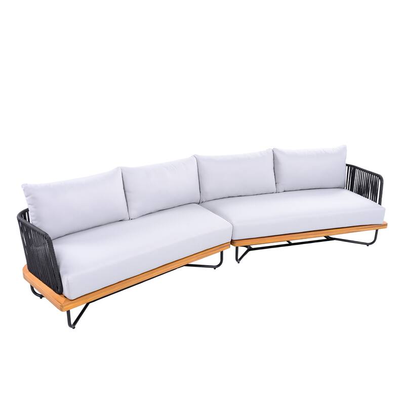 Christopher Knight Home - Evelyn Patio Outdoor Acacia Wood Rope Sofa Set