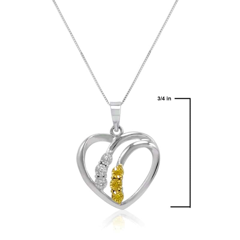 Amanda Rose Collection Yellow and White Diamond Heart Pendant Necklace in Sterling Silver