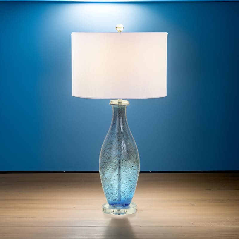 Lux Lighting Blue Tone Art Glass Lamps with a Dazzling Crystal Base (Set of 2) 3-Way Switch
