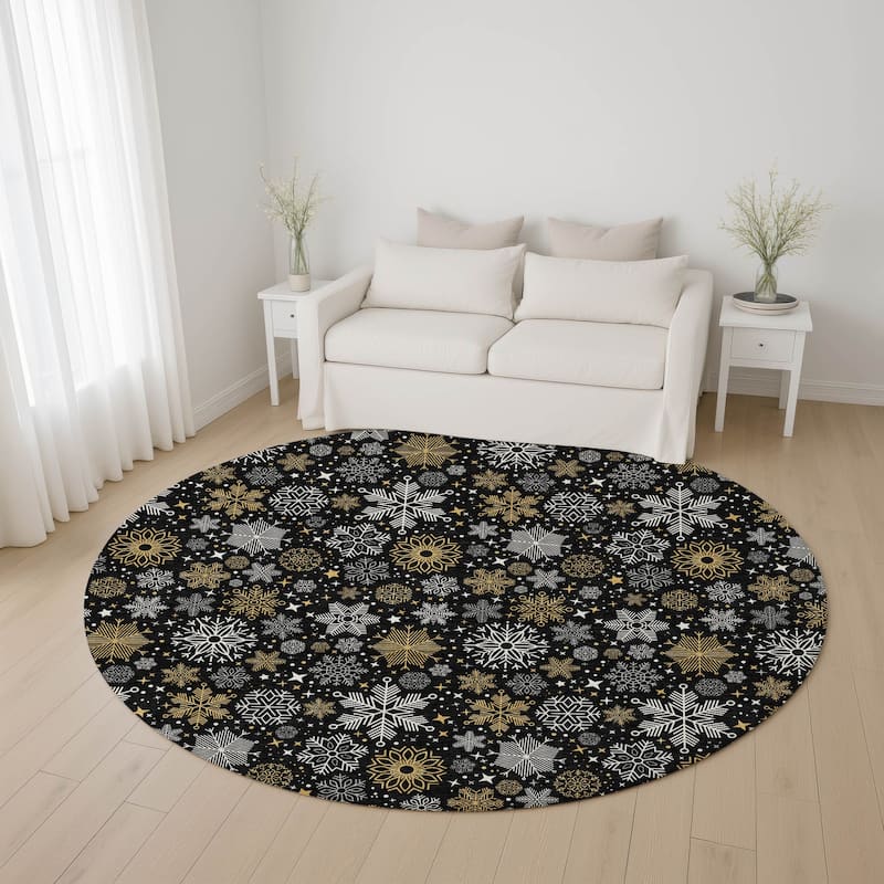 Premium Washable Super Soft Winter Snowflake Mayfield Rug - Black - 8' x 8'