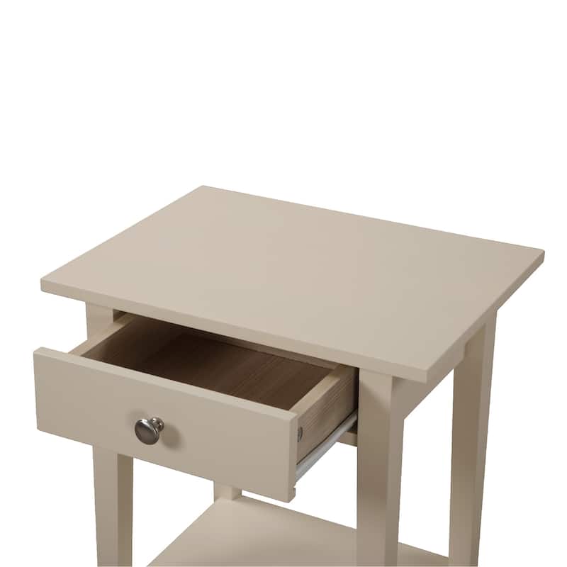 1-Drawer Wooden Nightstand with Open Shelf - 28" - Beige