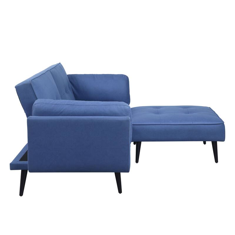 Blue Fabric Adjustable Sofa & Ottoman, 2 Pillows, 300lbs Capacity