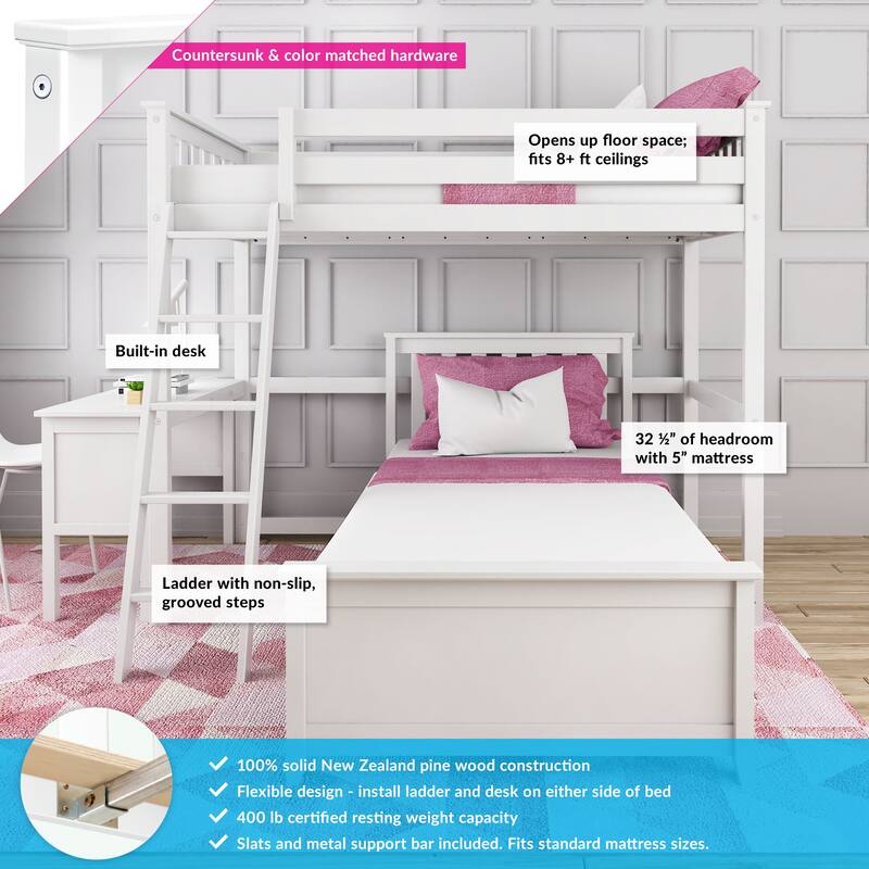 Max and Lily L Shaped Twin over Twin Bunk Bed with Desk