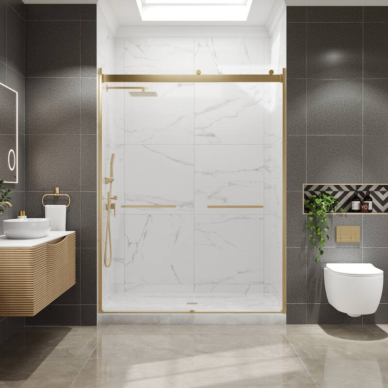 Eviva Glide Sliding Frameless Shower Door with Tempered Glass - 60"W x 78"H - Gold