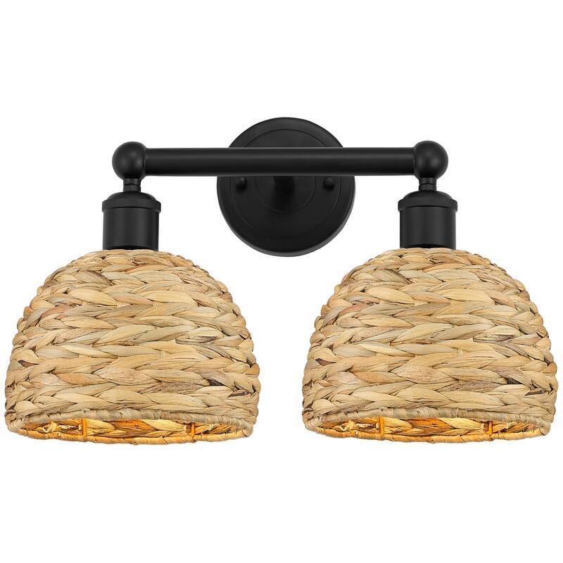 Innovations Lighting 616-2W-11-17 Woven Rattan Vanity Woven Rattan 2 - Matte Black / Natural