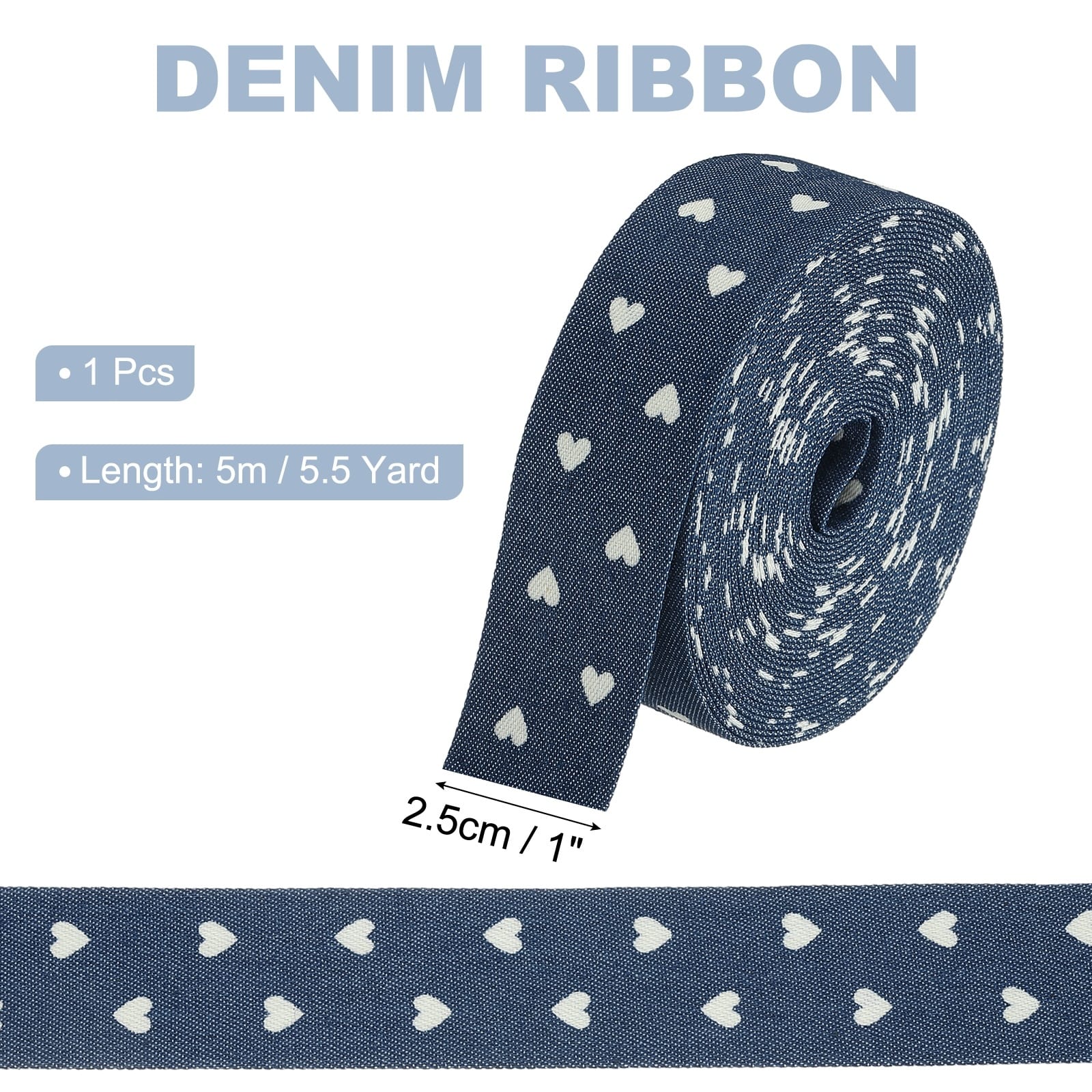 Denim Ribbon, Layering Jean Fabric Craft Heart Strip for Bow DIY Making Hair Clip Garment Decorations
