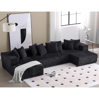131" Corduroy U-Shaped Modular Sectional Sofa with Chaise & 8 Pillows