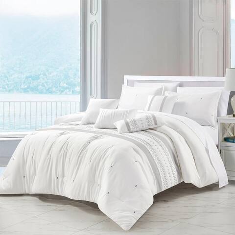 Wellco Bedding Comforter Set Bed In A Bag - 7 Piece Luxury Bedding Sets - Oversized Bedroom Comforters, White