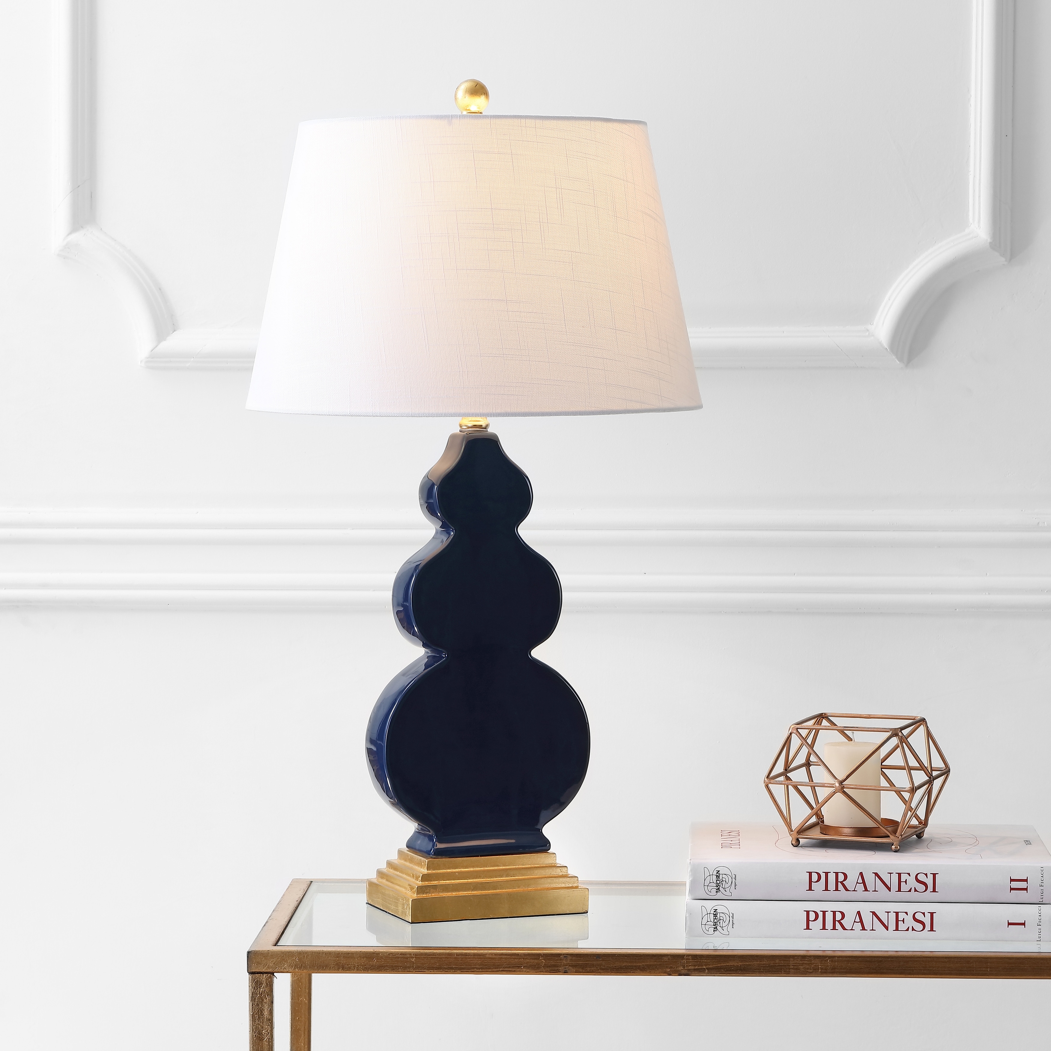 JONATHAN Y Carter 29" Ceramic/Resin LED Table Lamp, Navy/Gold