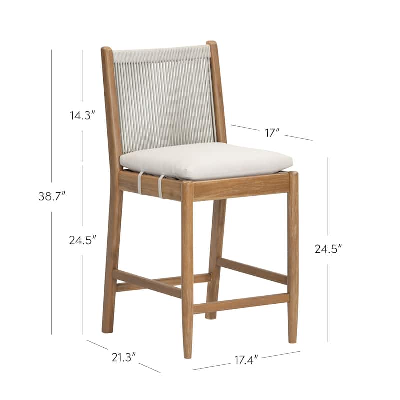 Kayden Solid Wood Dining Chair or Bar Stool with Woven Rope Backrest, Upholstered Stool for Kitchen or Bar