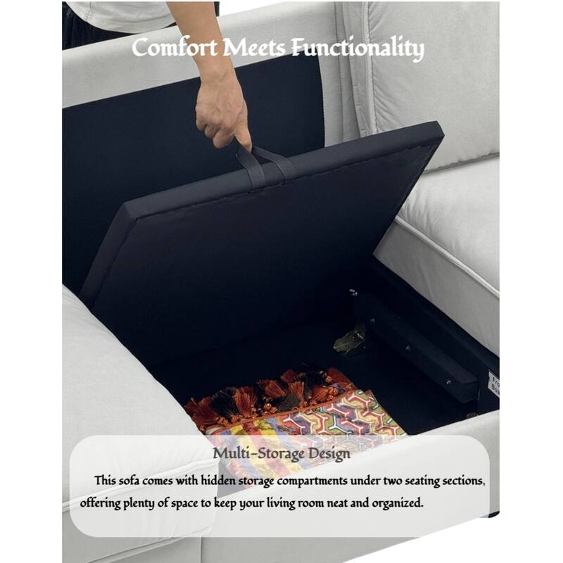 Roomfitters Modern Overstuffed Upholstered Sofa with Hidden Storage and Padded Arms, Comfy Loveseat for Small Space