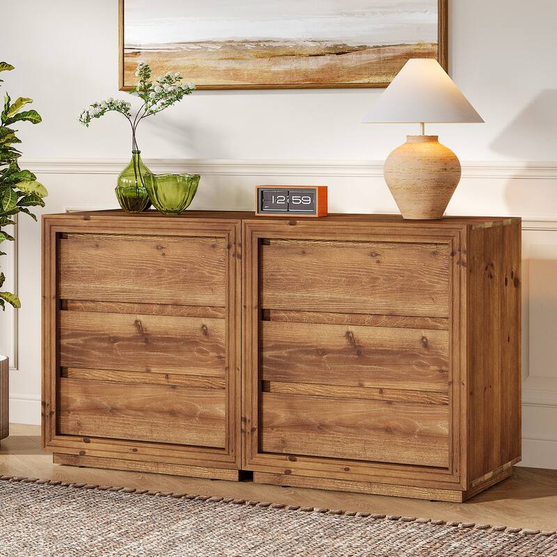 23.62" Solid Wood Nightstand with 3 Drawers, Rectangular Bedside Table for Bedroom - Brown-2 Packs