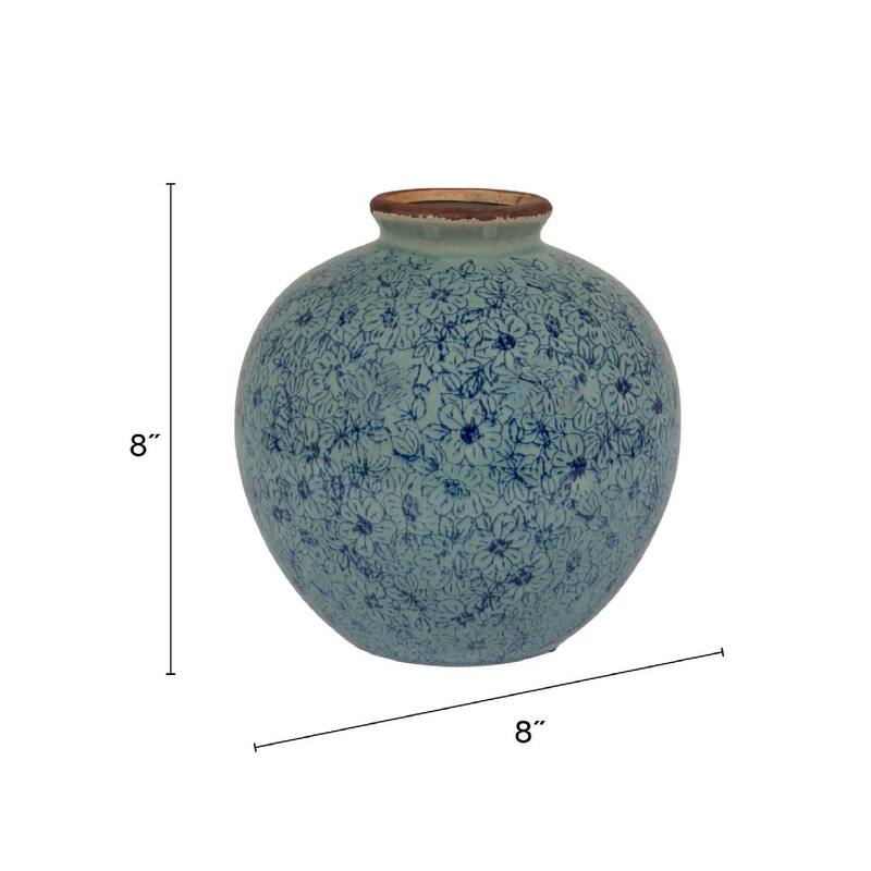 Decorative Terra-cotta Vase with Transferware Pattern
