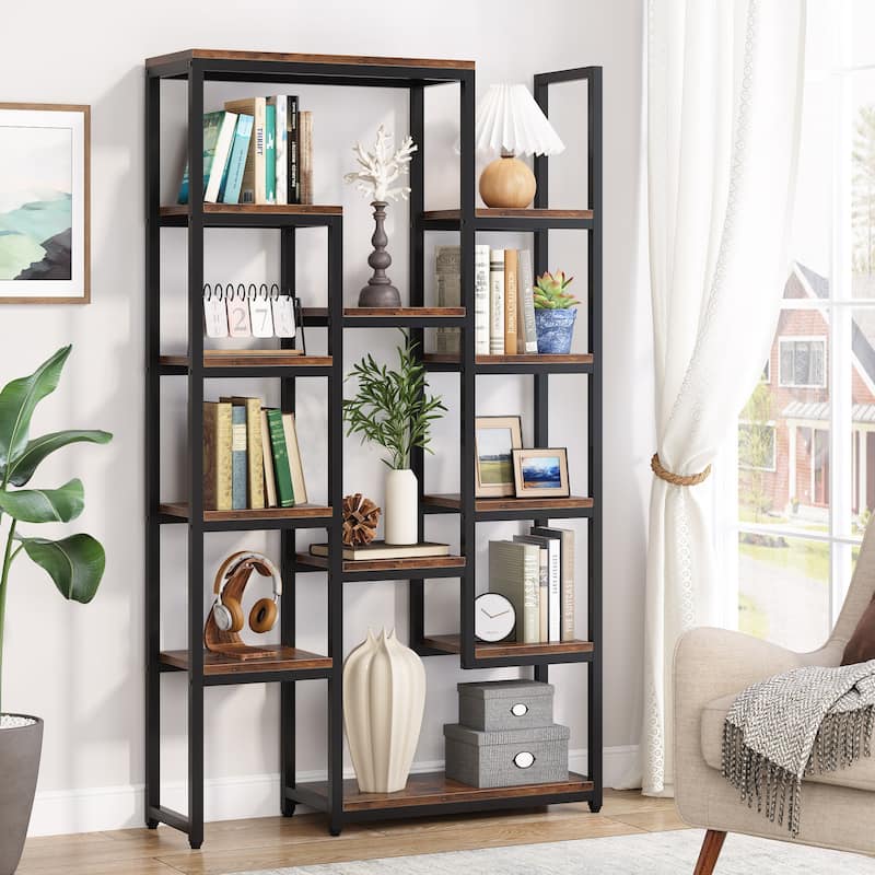 Tall Bookshelf 12 Open Shelves, 6-Tier Industrial Bookcase for Storage
