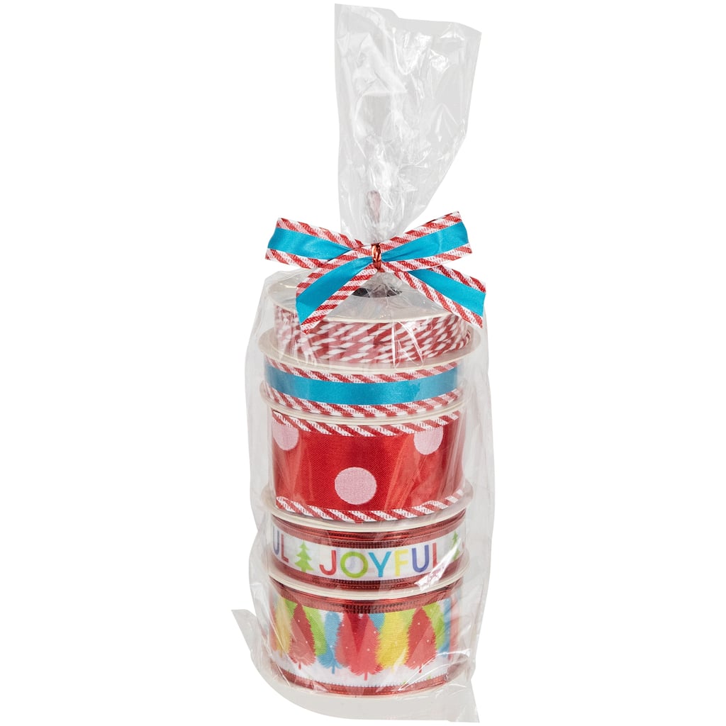 Set of 5 Polka Dots Matching Themed Craft Christmas Ribbons 1.5" x 3 Yards