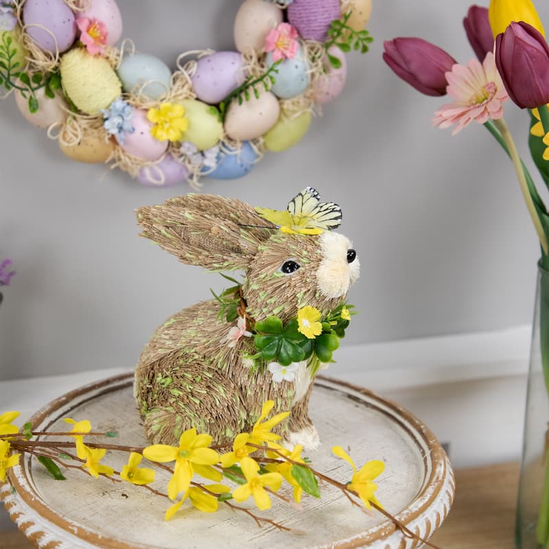 Easter Bunny with Butterfly Straw Figurine - 8"